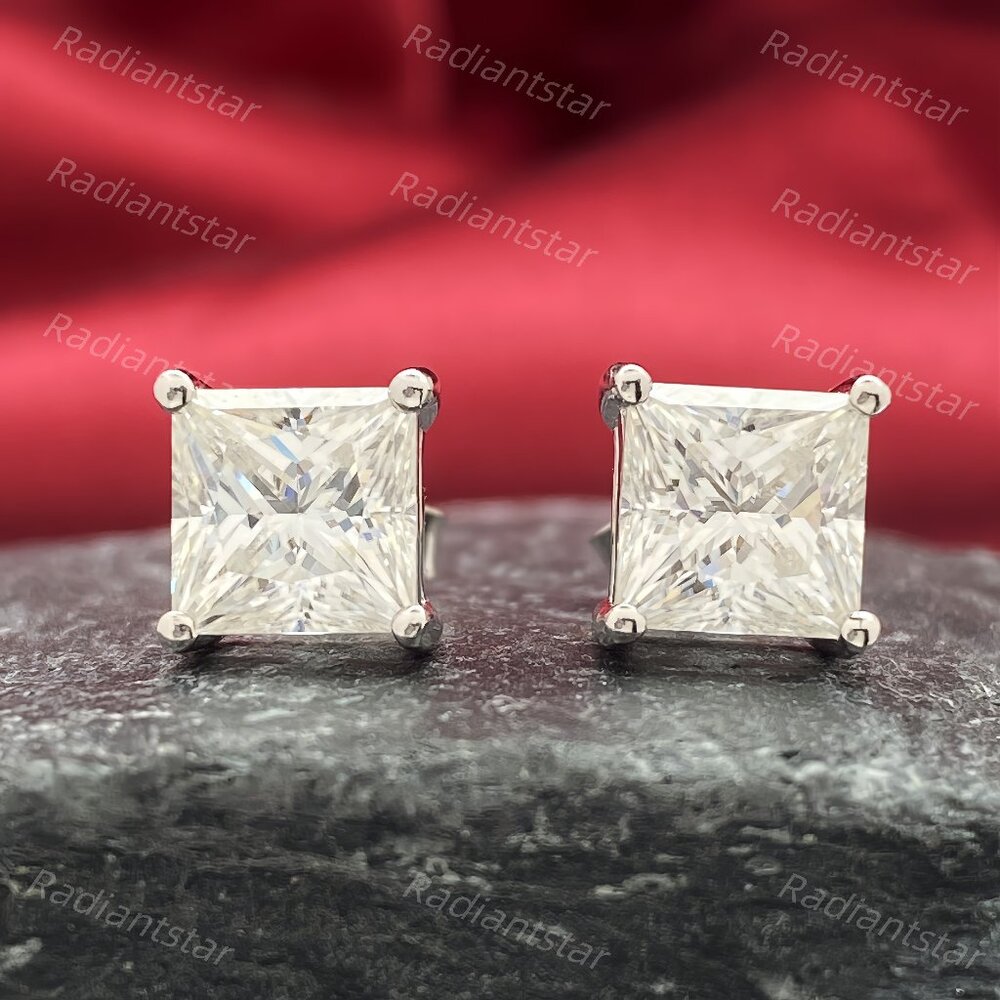 NEW Certified 4ct. t.w. Princess Cut Moissanite Stud Earrings